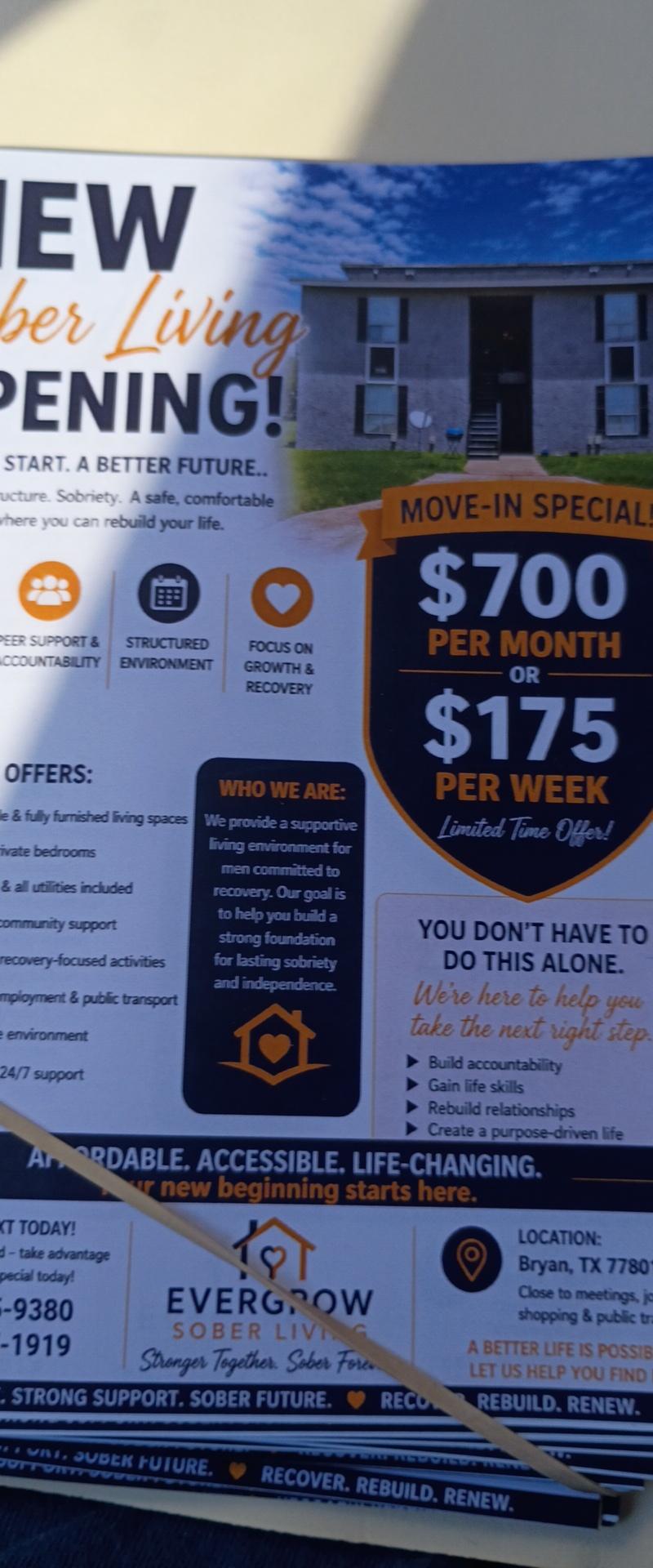 Evergrow sober living — sober living home in Bryan, Texas